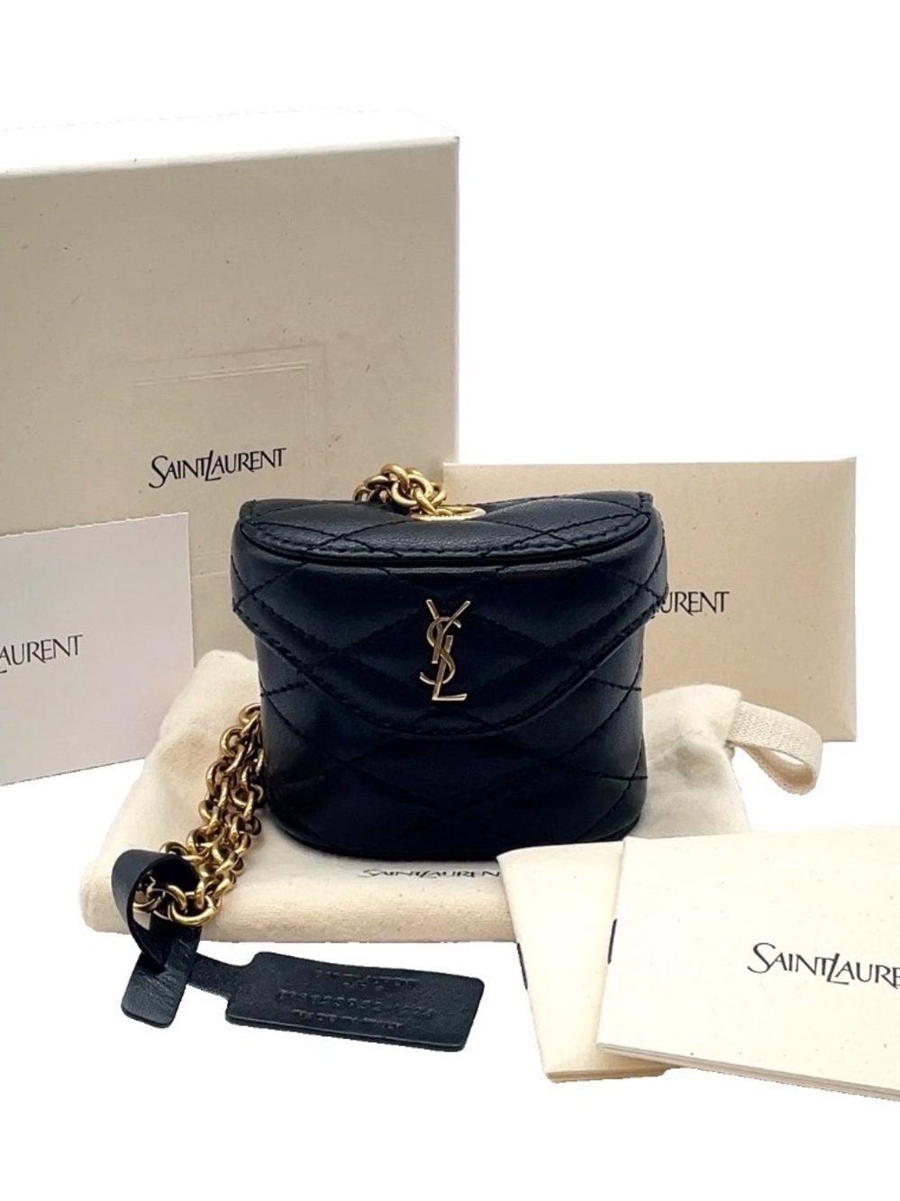 Saint Laurent Black Quilted Mini June Box with Gold YSL Accent